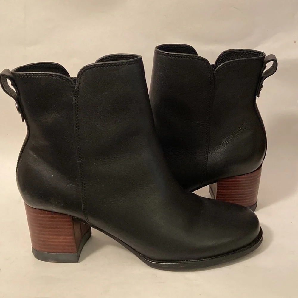 Sherry Top Sider Short Boots Black Leather Block Heels sz 9 Vietnam - Picture 2 of 10
